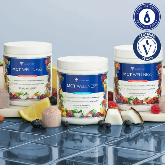 MCT Wellness Powder to Support Energy, Ketone Production & Brain Health – Keto Friendly, Sugar Free, 30-Day Supply (Blueberry Lemonade, Raspberry & Watermelon Lemonade Flavors)